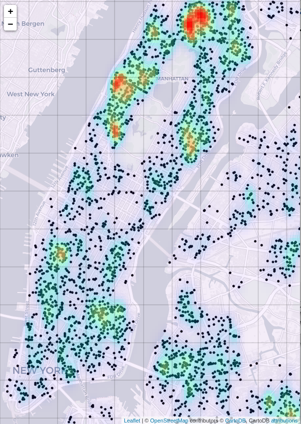rodent sighting heatmap, using kernel density estimation