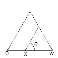initial trajectory in equilateral triangle with foot point on base side at x, and angle theta with respect to positive x axis